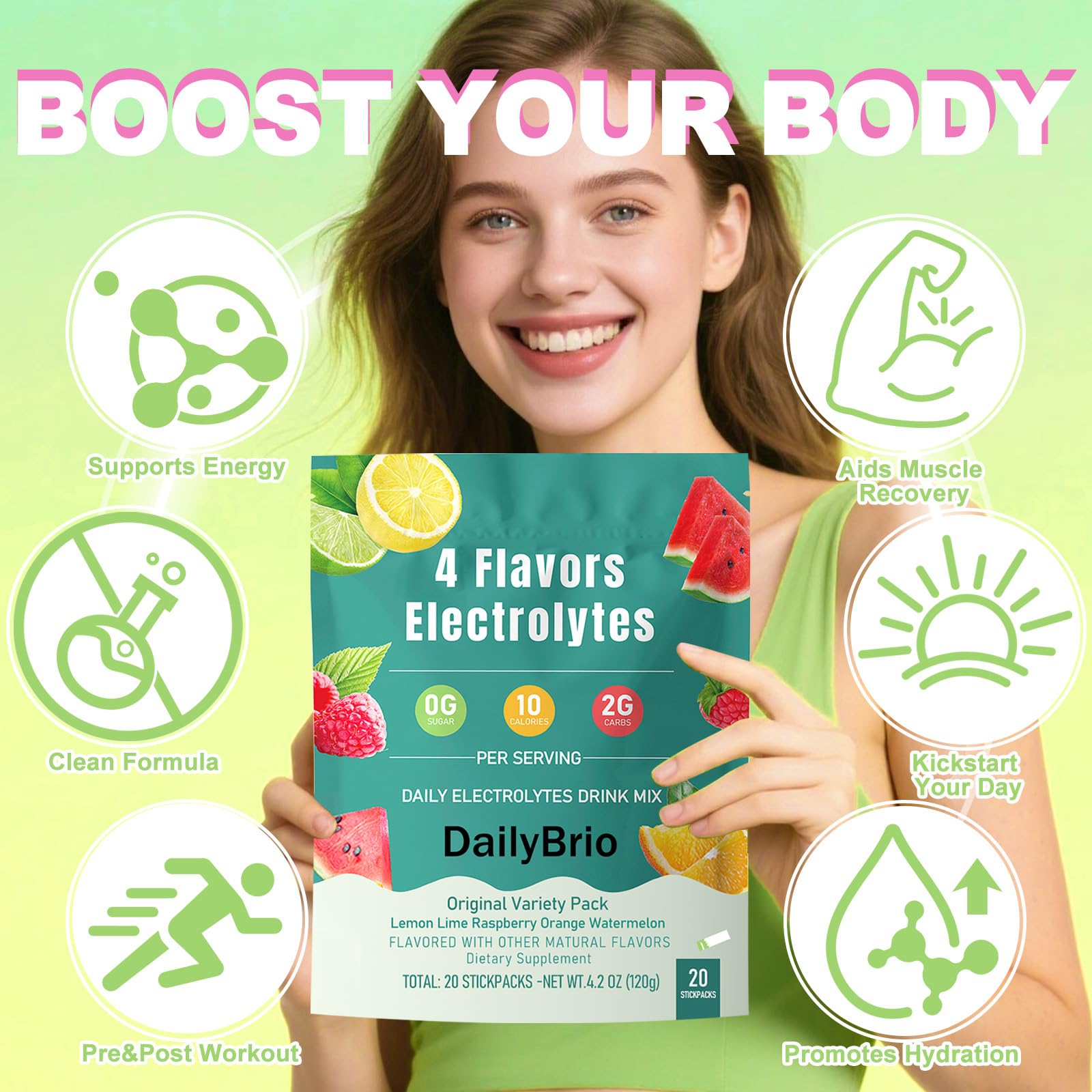 DailyBrio watermelon electrolyte packet supports on-the-go hydration