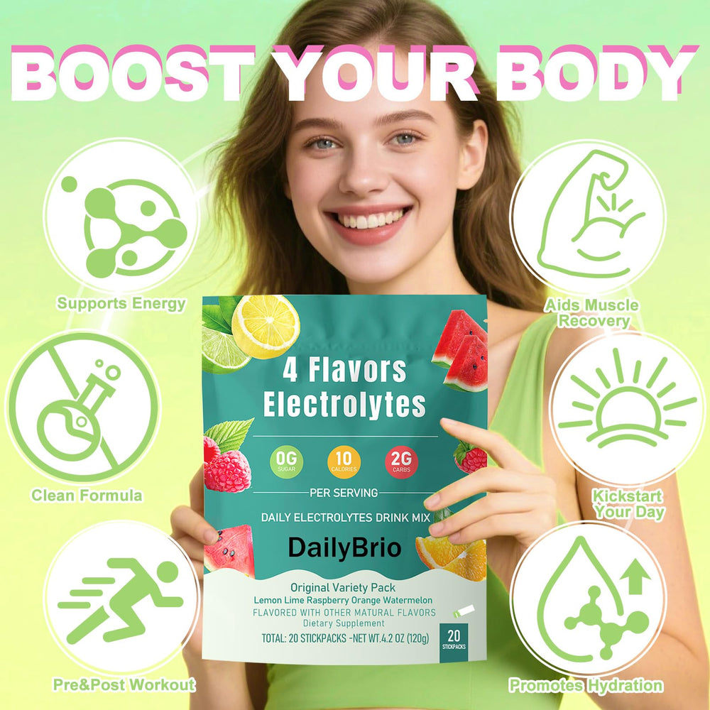 DailyBrio watermelon electrolyte packet supports on-the-go hydration