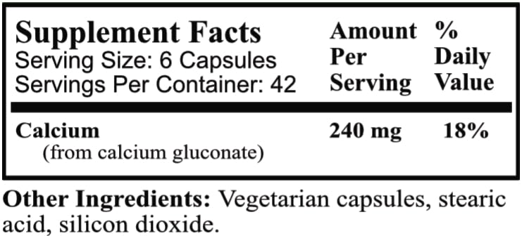 Daily Manufacturing Calcium Gluconate label with kosher, vegan, gluten-free marks