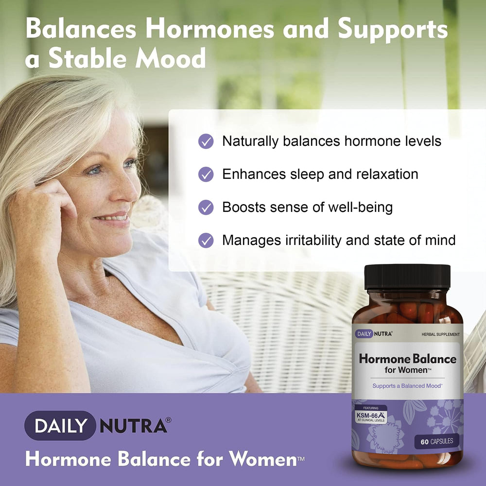 DailyNutra Hormone Balance with Ashwagandha for stress resilience and calm energy.
