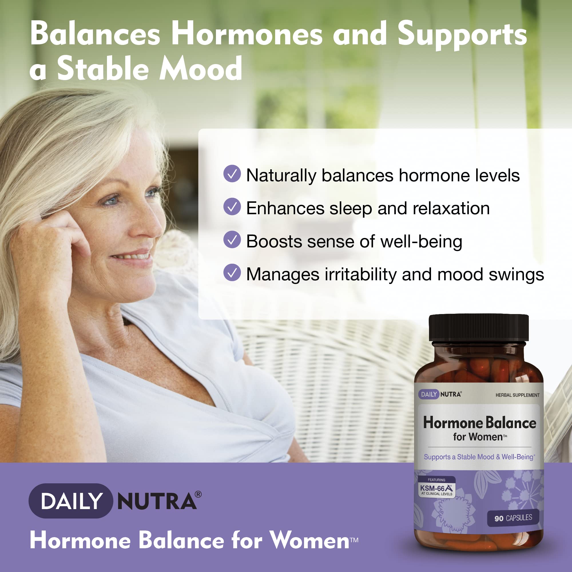 DailyNutra Hormone Balance capsules close-up showing premium herbal blend.