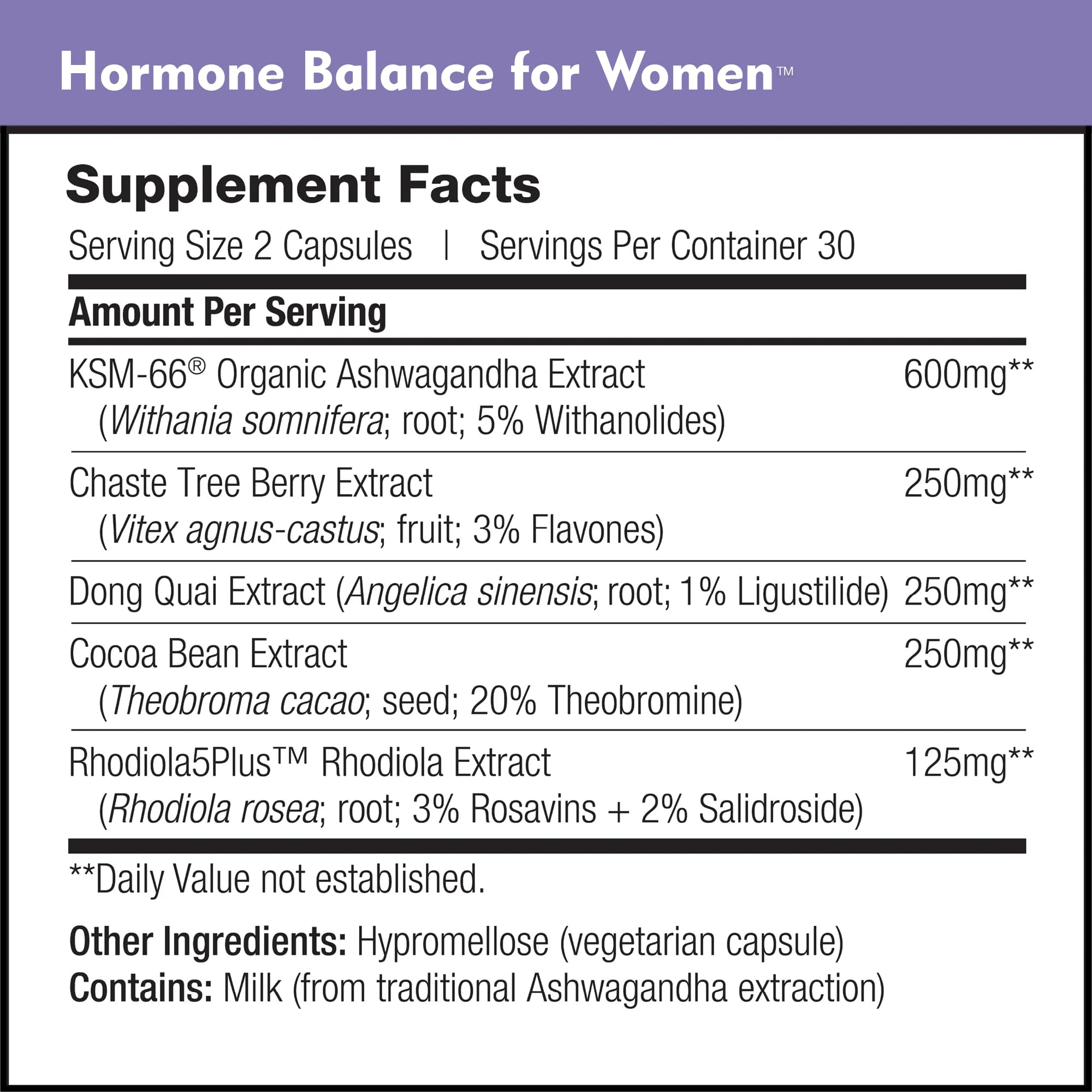 DailyNutra Hormone Balance cocoa bean extract supports mood and energy.