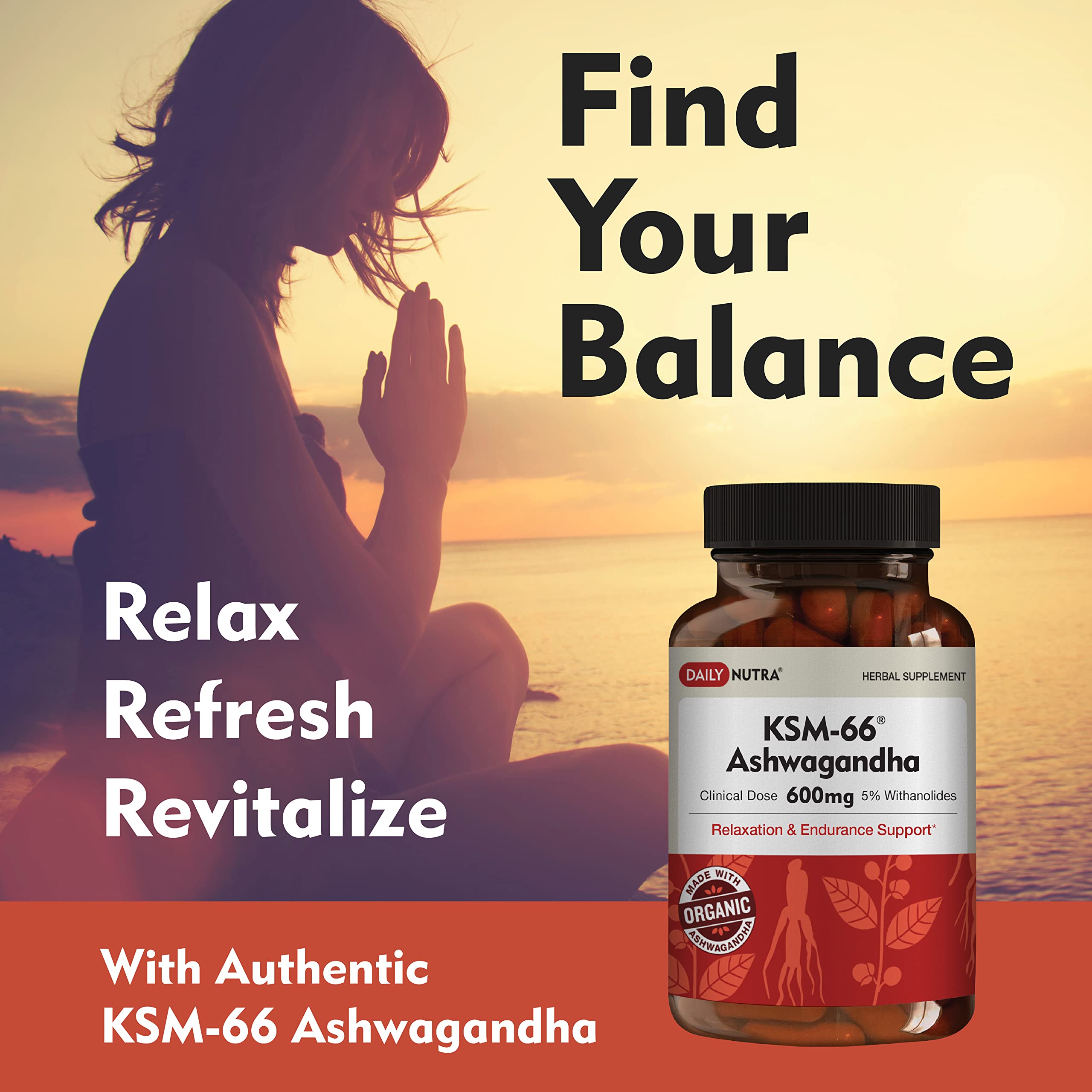 DailyNutra KSM-66 Ashwagandha bottle label shows 600mg potency.
