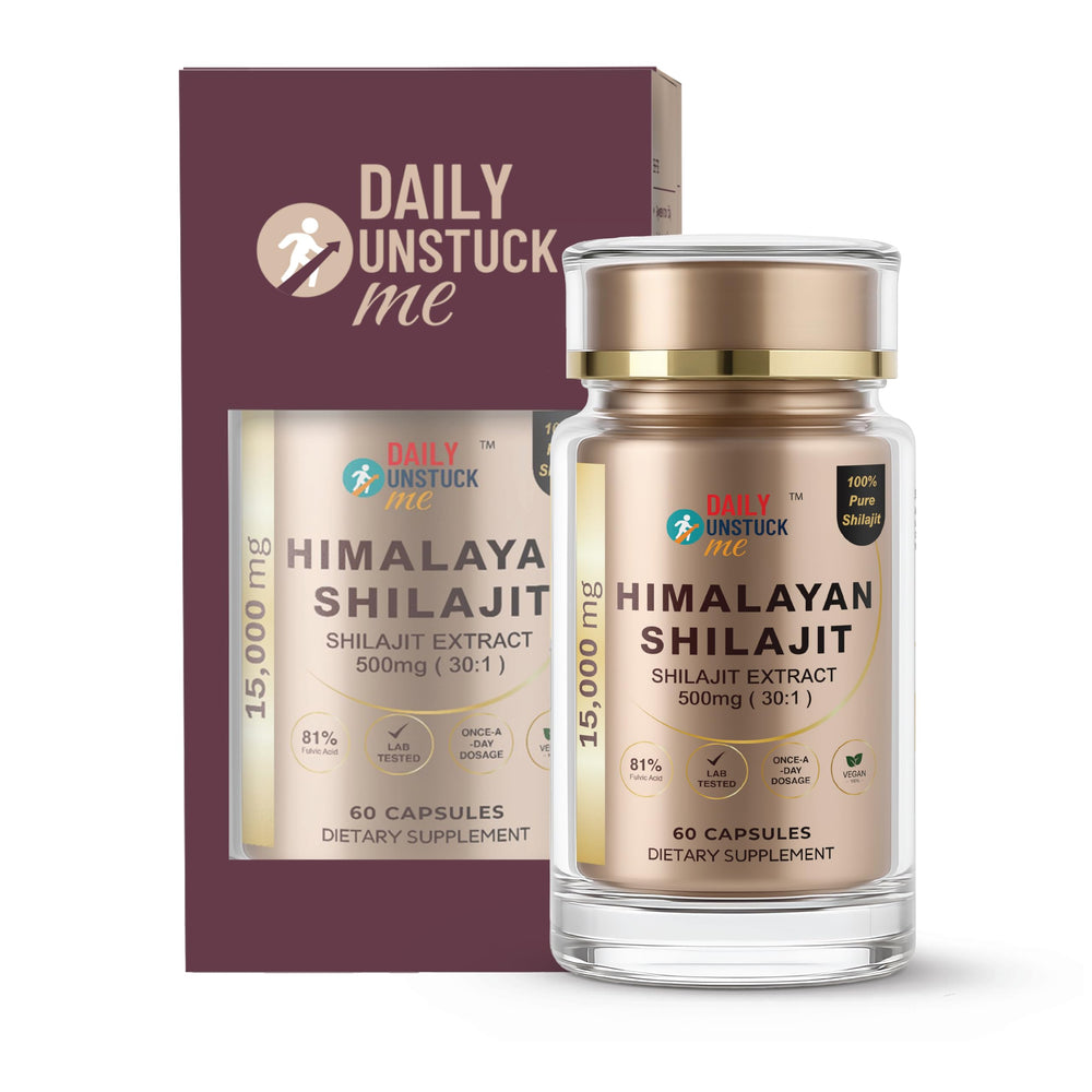 Packaging and label details of Daily Unstuck Me Shilajit Capsules.