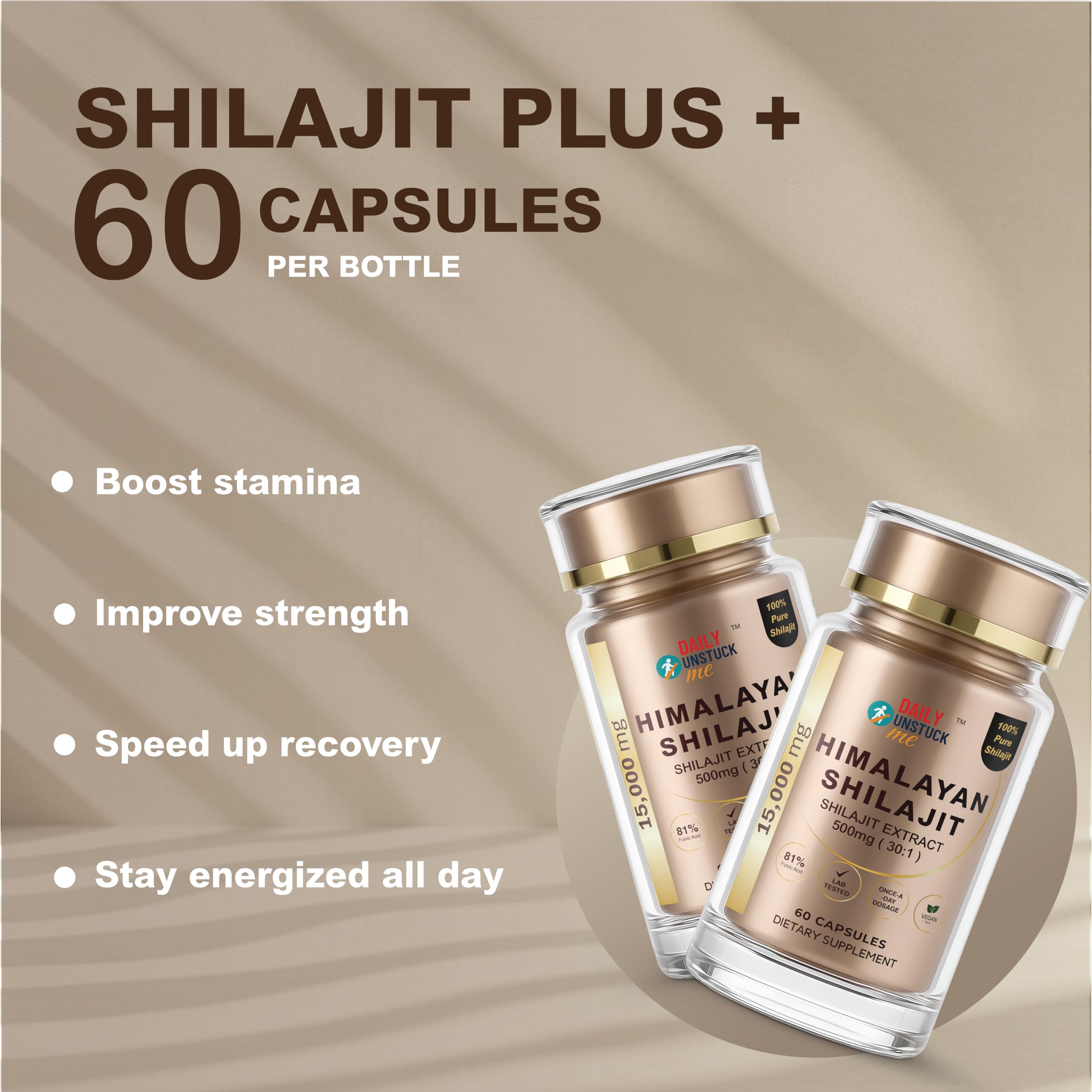 Shilajit powder jar from Daily Unstuck Me highlighting raw material quality.