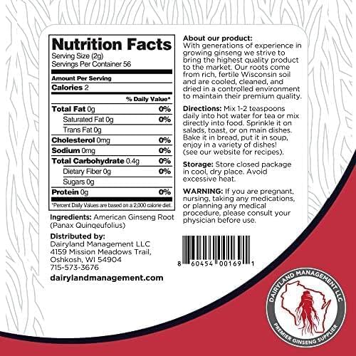 Dairyland American ginseng powder packaging showcases Wisconsin-grown roots.