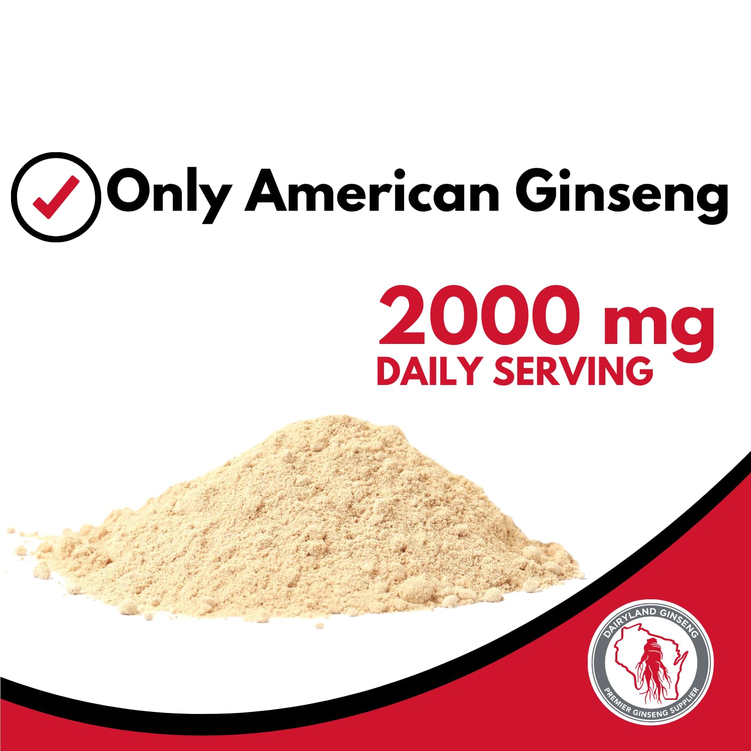 Dairyland ginseng powder label close-up shows non-GMO, gluten-free quality.