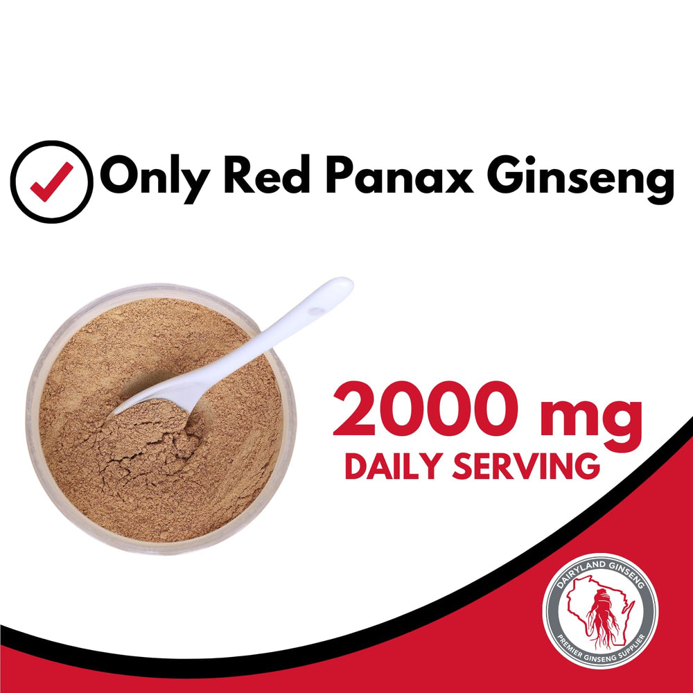 Dairyland Red Panax Ginseng Powder scoop beside a cup
