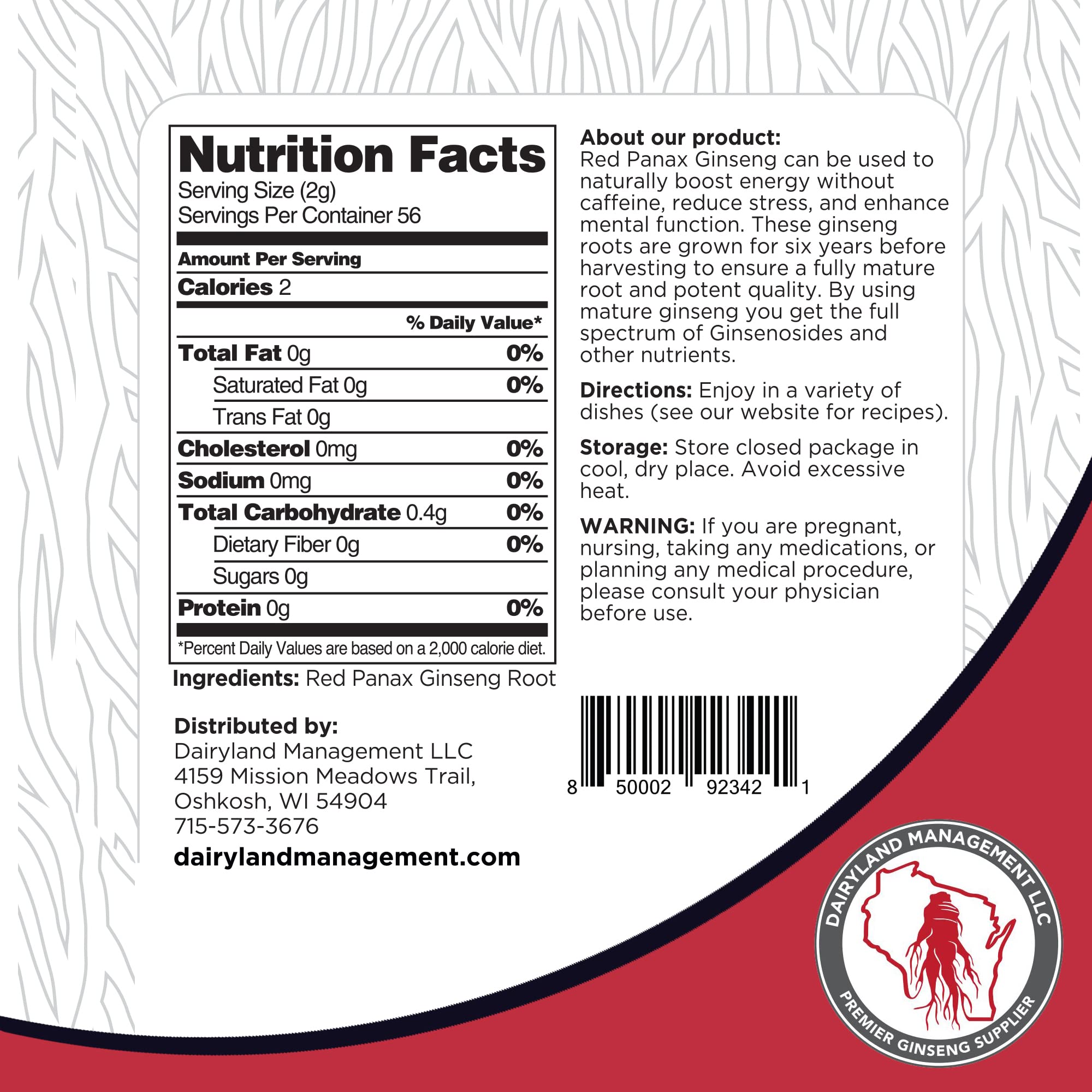 Dairyland Red Panax slices sustainably sourced packaging label