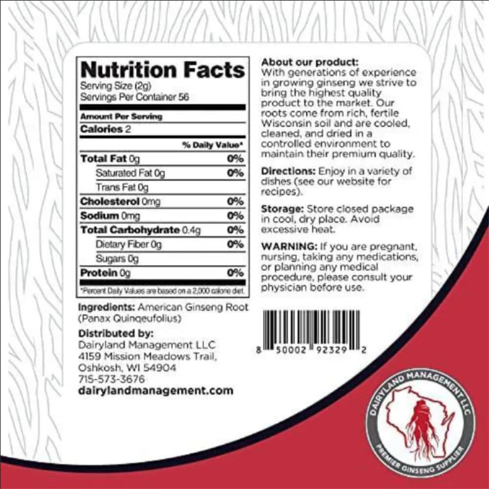Dairyland Wisconsin grown ginseng slices showcase premium quality.