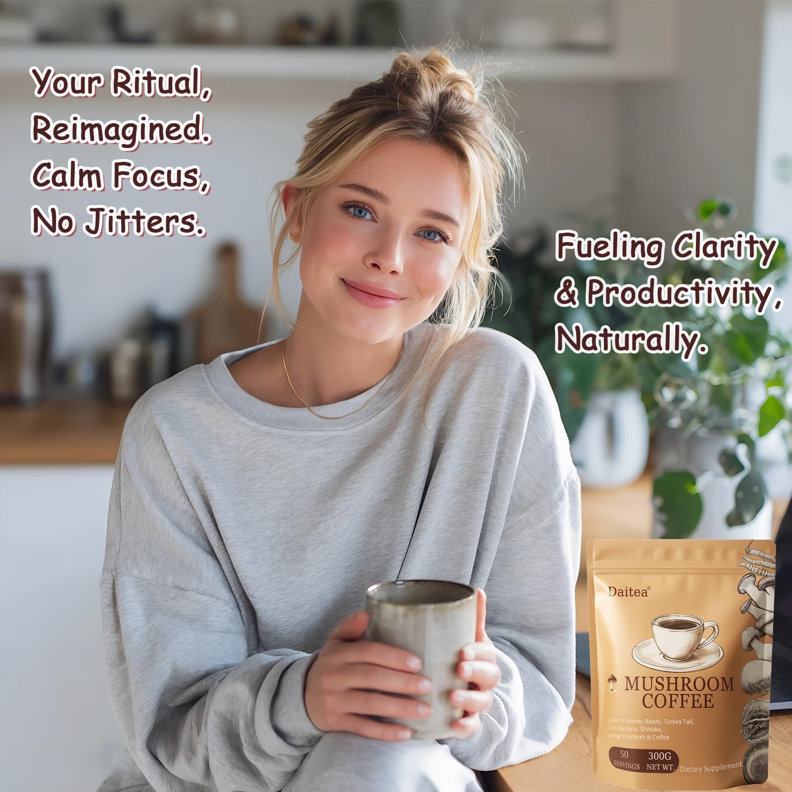 Daitea Mushroom Coffee brewed cup ready to energize your day.