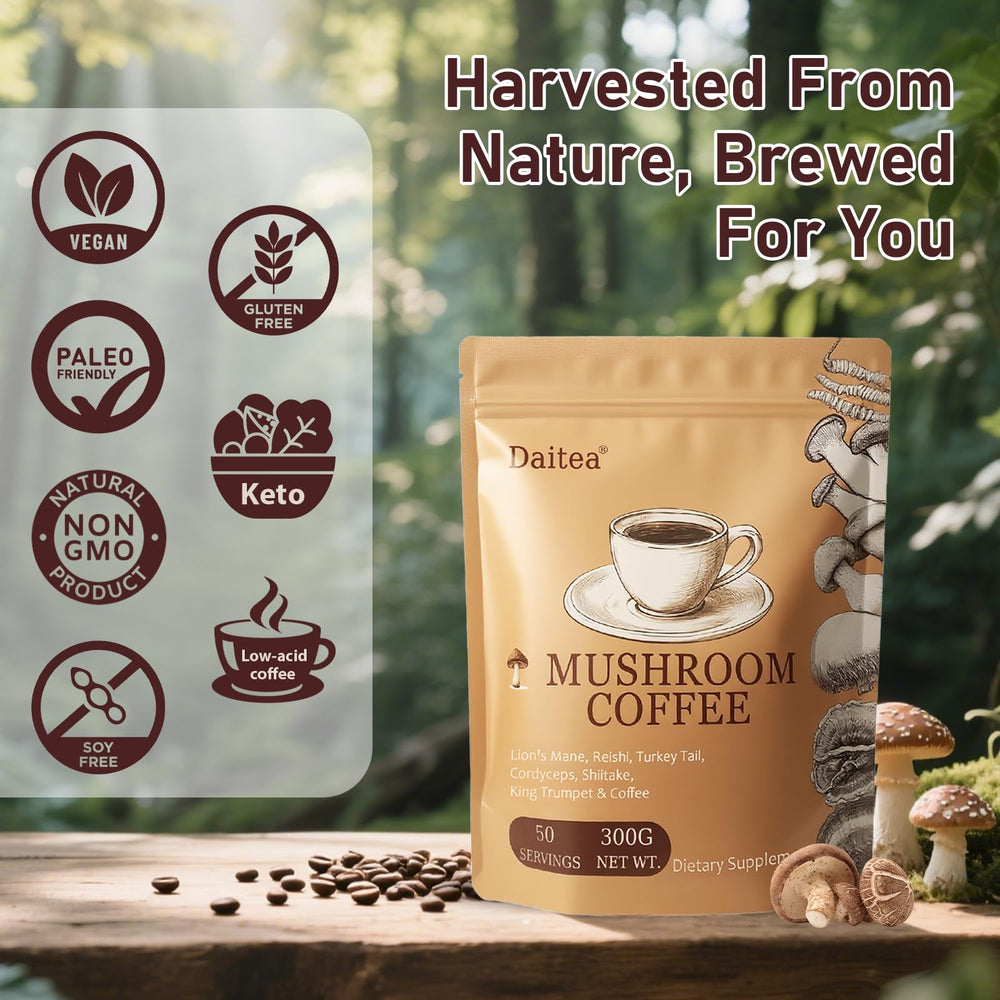 Daitea Mushroom Coffee ready-to-serve iced latte concept for refreshment.
