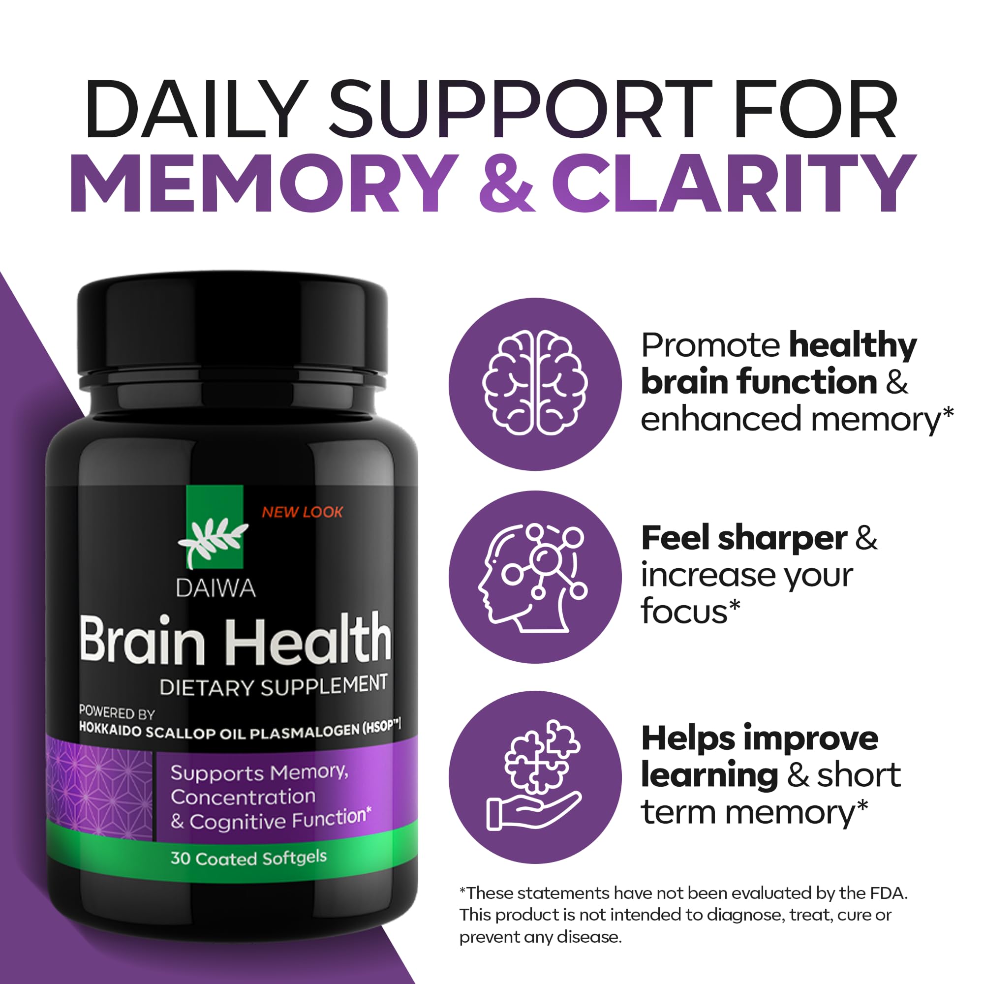 Daiwa Brain Omega-3 softgel being poured for convenient daily use.