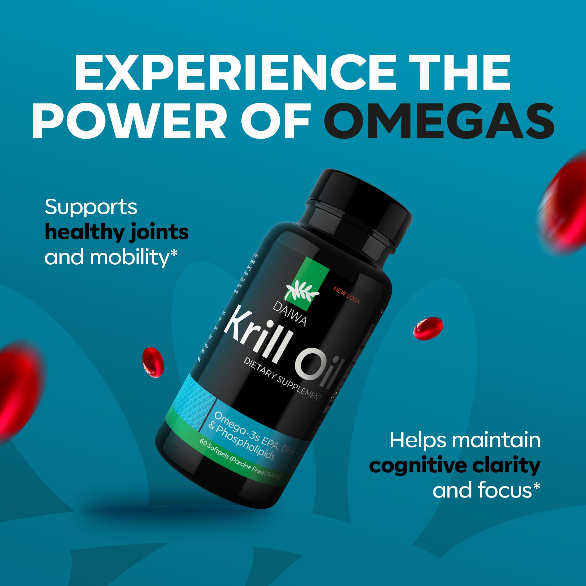 Daiwa Krill Oil with astaxanthin highlights antioxidant support.