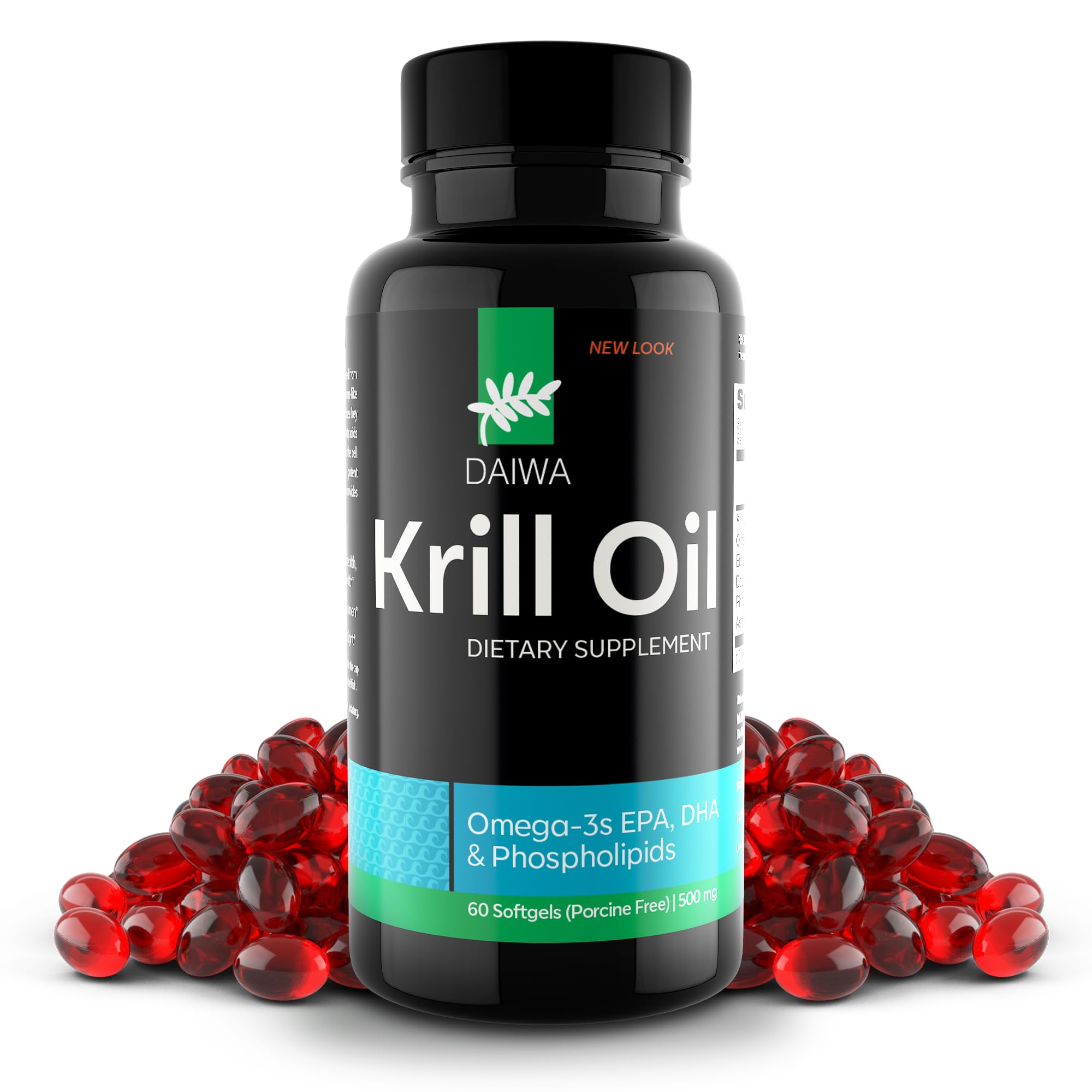 Daiwa Krill Oil softgel bottle for easy daily omega-3 intake and overall wellness.
