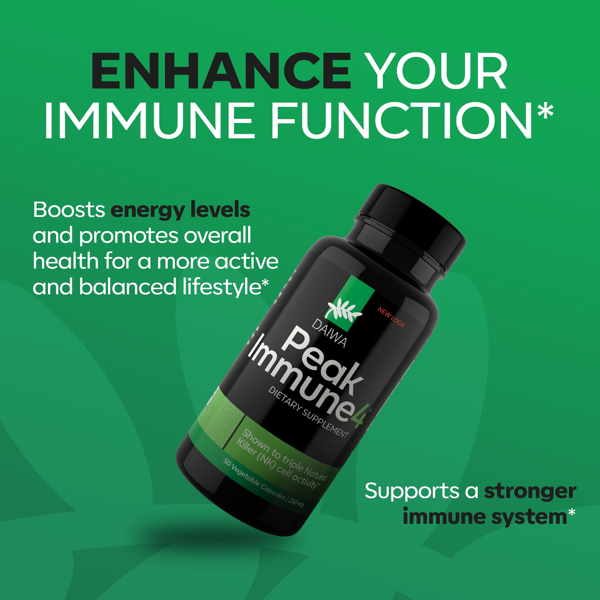 Daiwa PeakImmune4 packaging with box and bottle for on-shelf display.