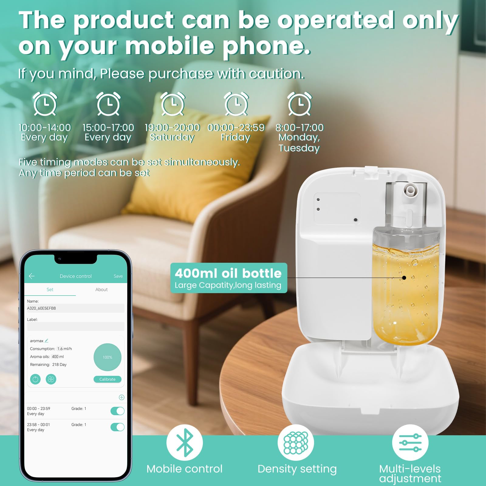 DAKISTF Bluetooth control enables scheduling and timed fragrance