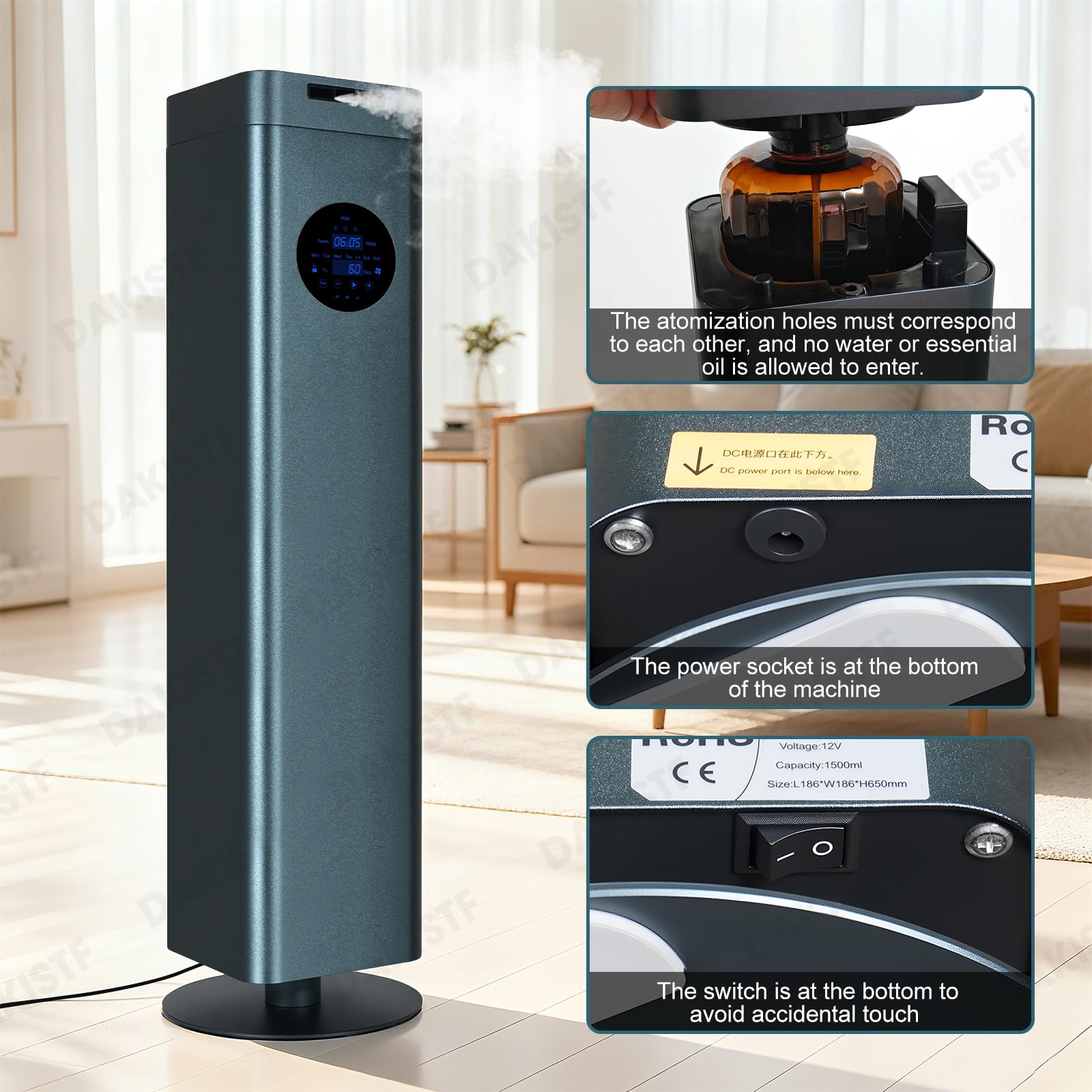 DAKISTF diffuser in spa/hotel lobby illustrating wide-area scent coverage