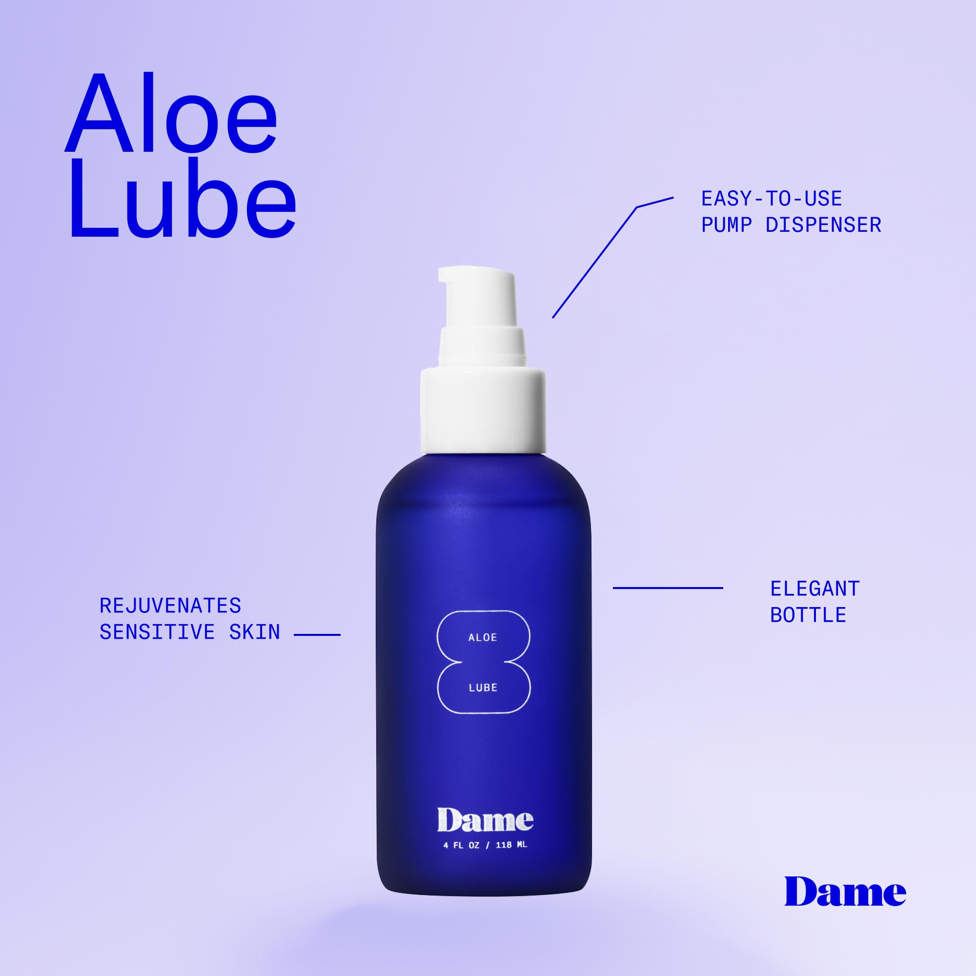 Dame Aloe Lube ingredients close-up featuring organic aloe vera extracts.