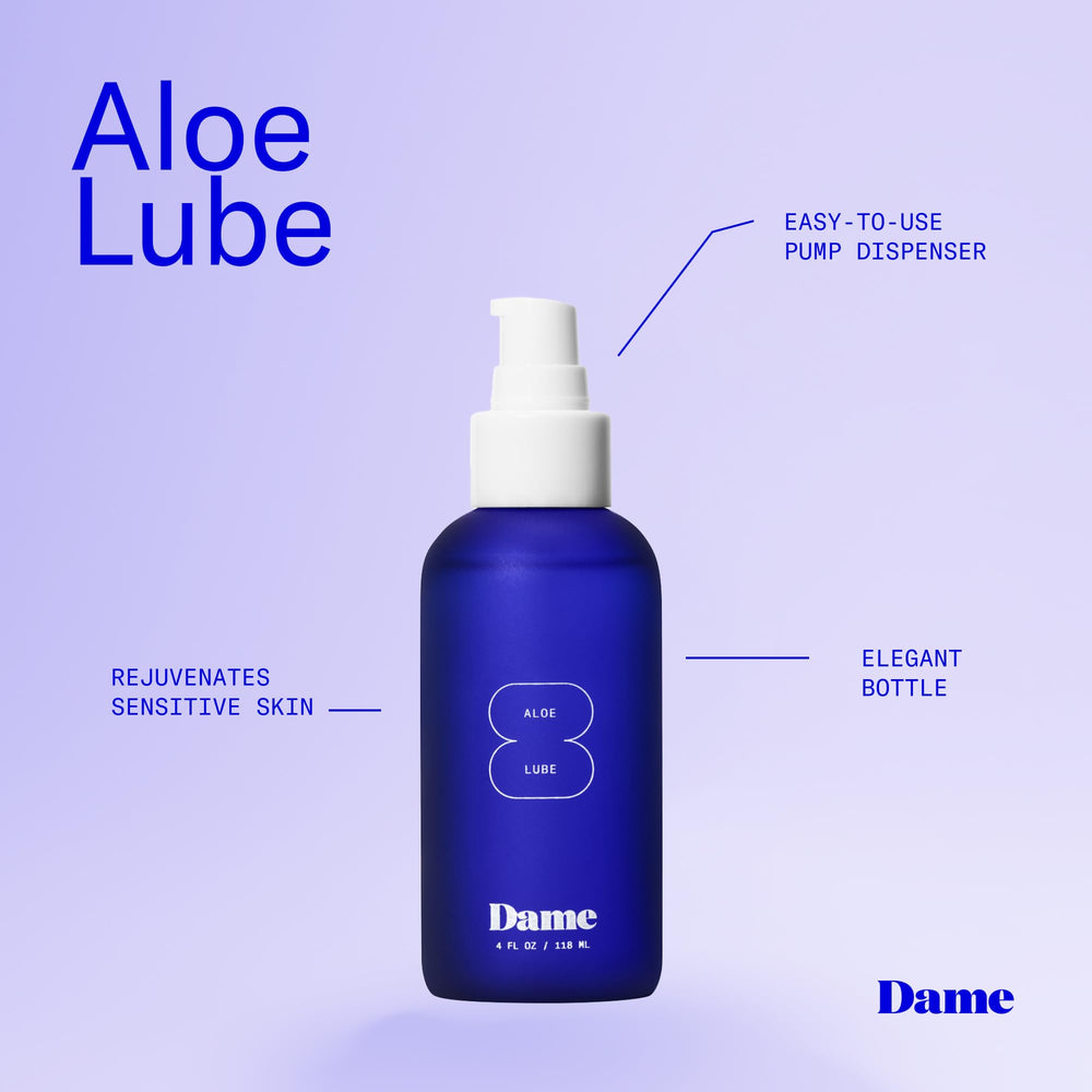 Dame Aloe Lube ingredients close-up featuring organic aloe vera extracts.