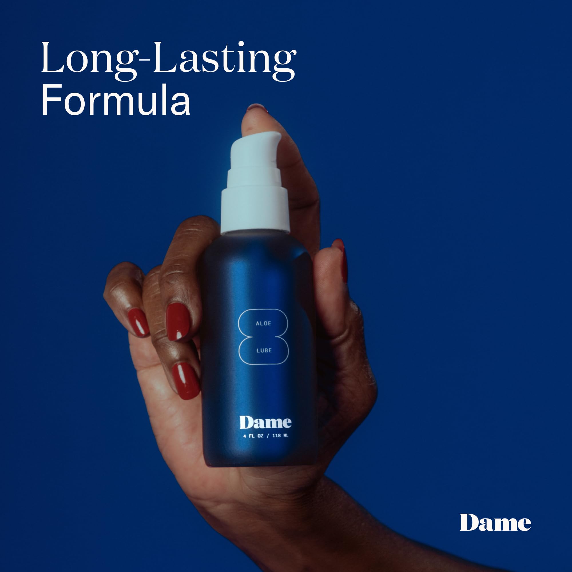 Dame Aloe Lube packaging box emphasizes clean branding and travel-ready design.