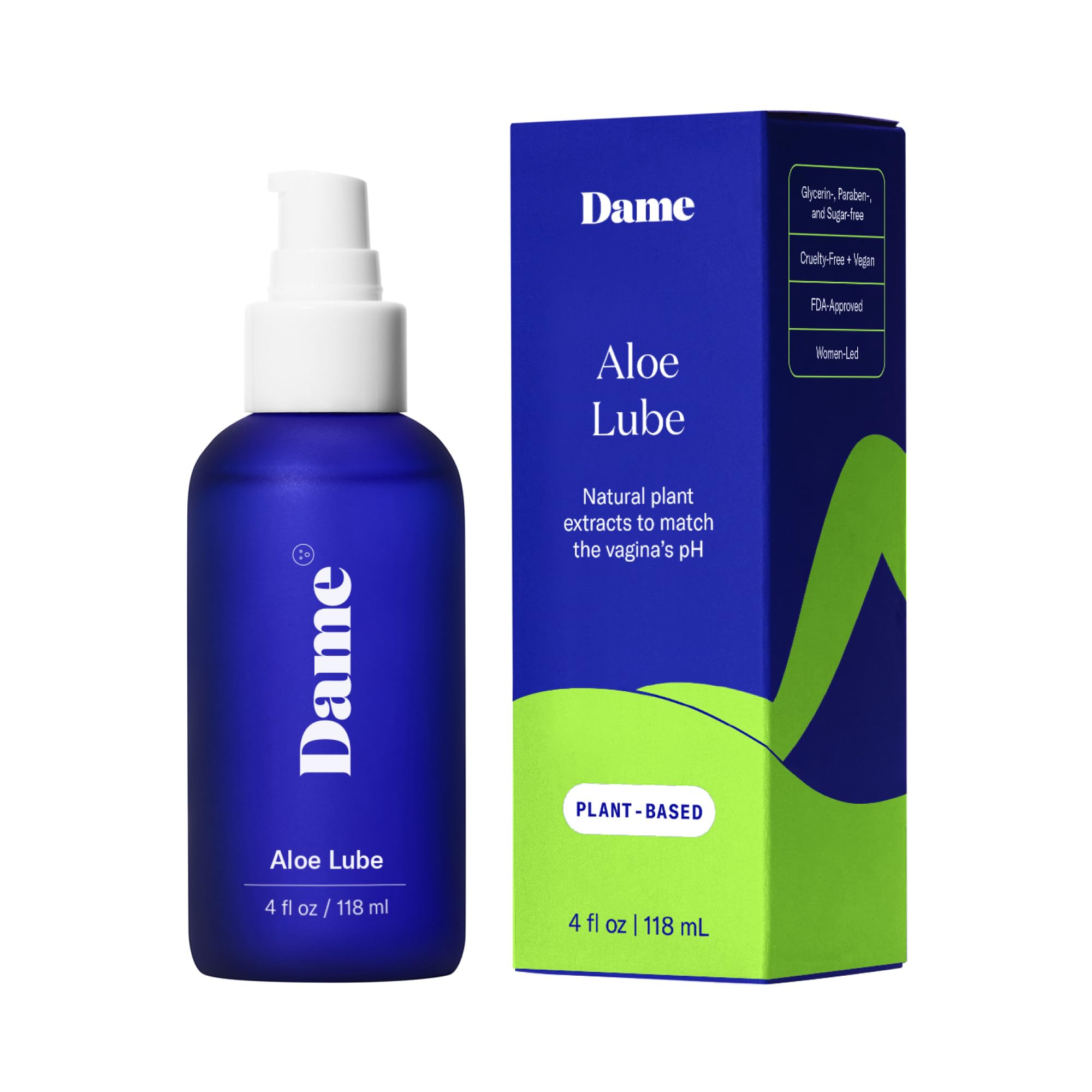 Dame Aloe Lube toy-use compatibility with massagers and condoms.