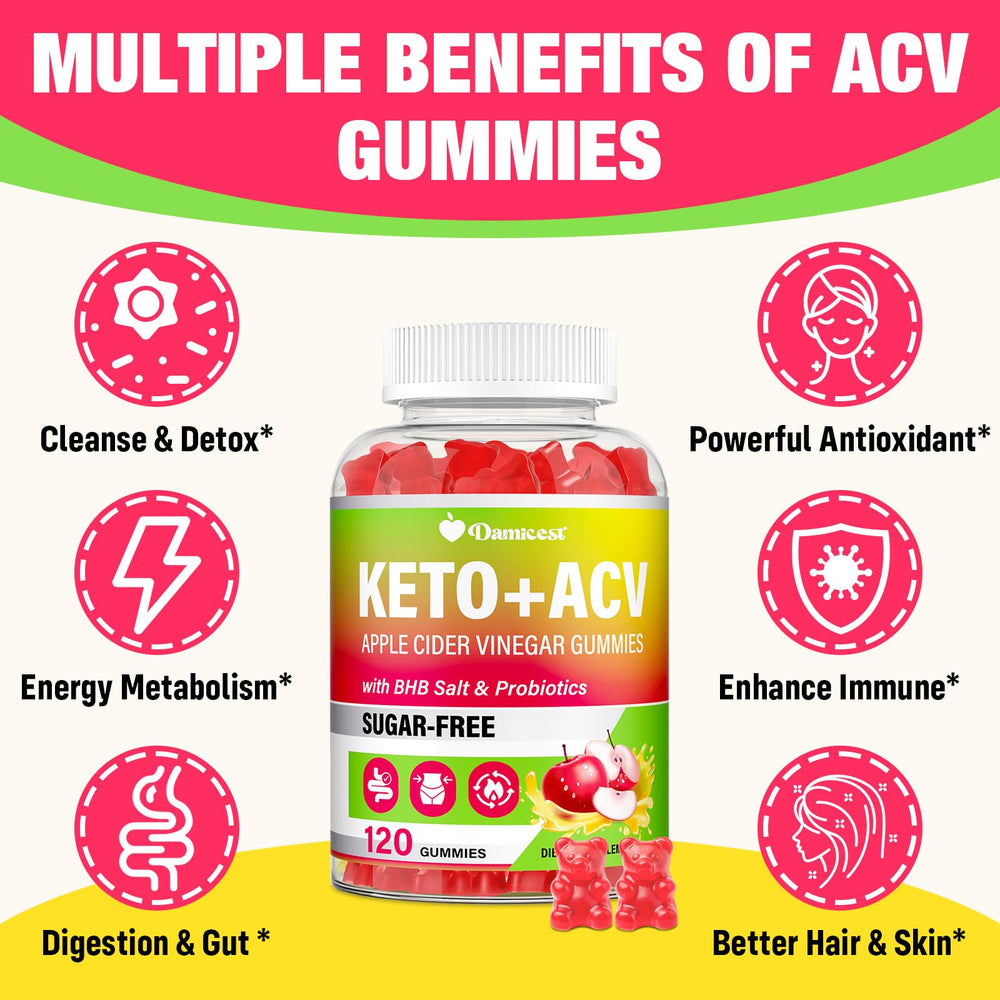 Damicest 200B CFU probiotics highlighted near the gummies.