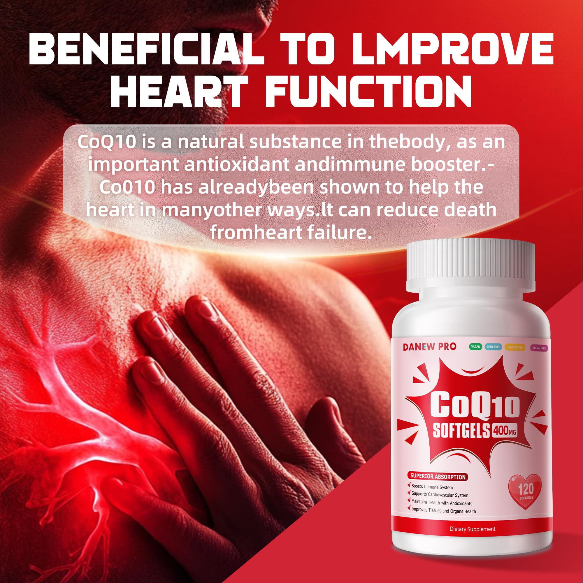 DANEW Pro CoQ10-400mg softgel sunflower lecithin improves absorption