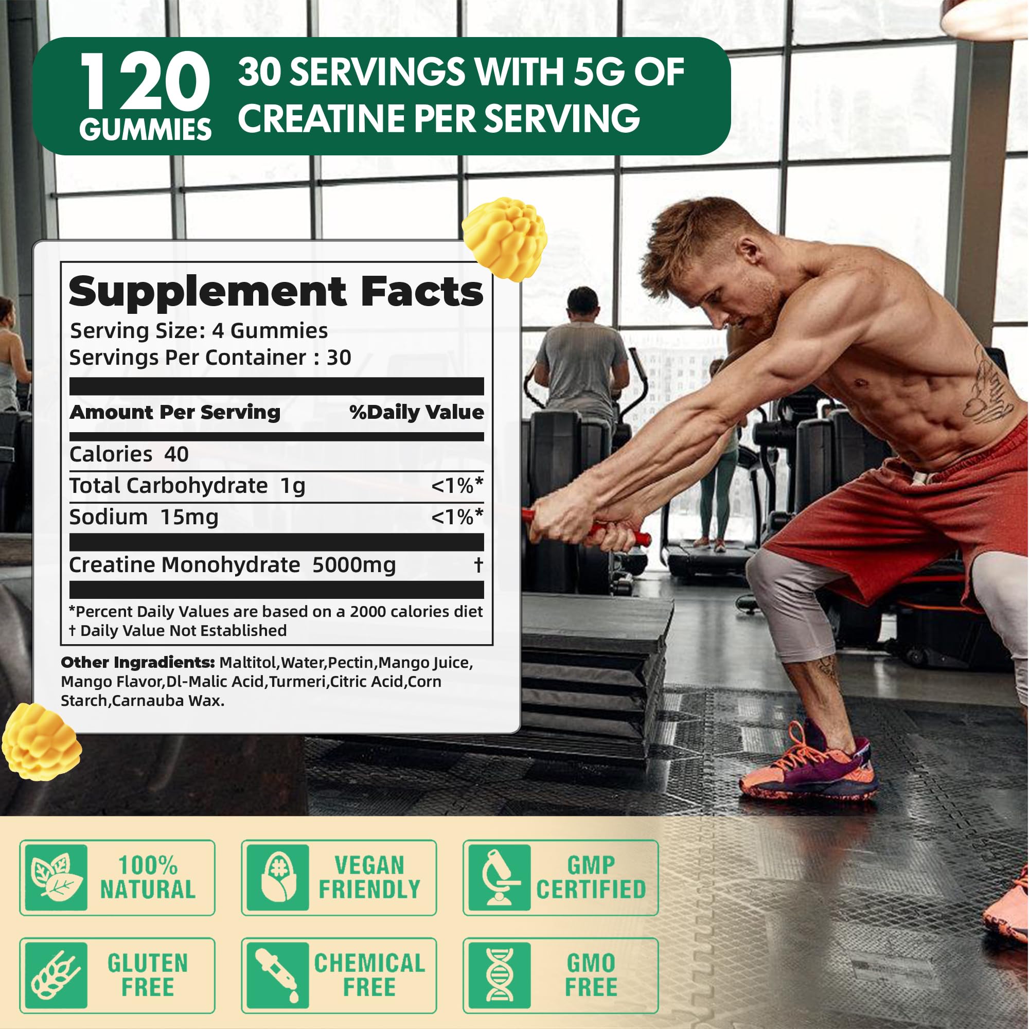 DANEW Pro Creatine Gummy Mango bottle showcases vegan formula for clean fueling.