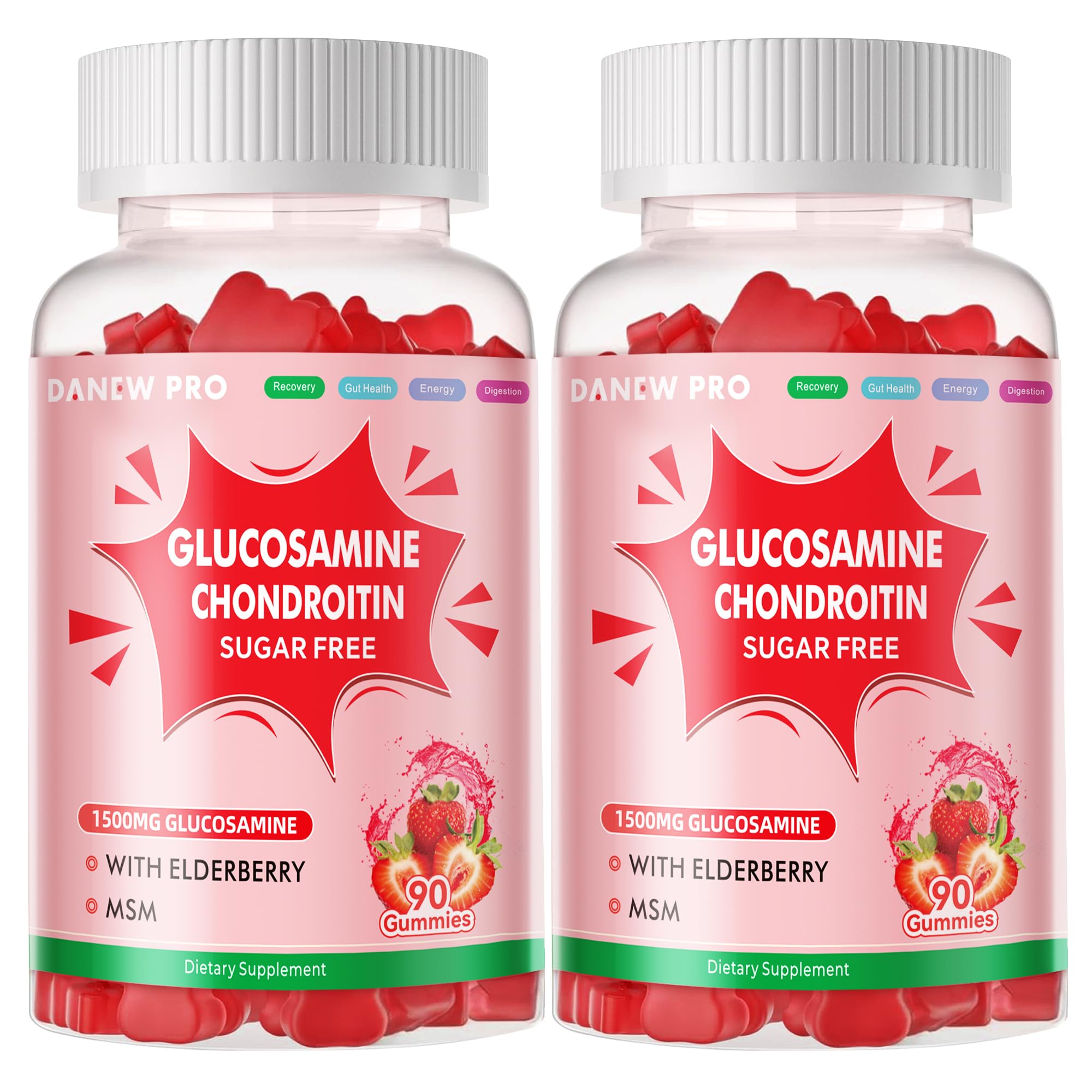 DANEW Pro Glucosamine Chondroitin gummies bottle with strawberry flavor, convenient daily wellness option.