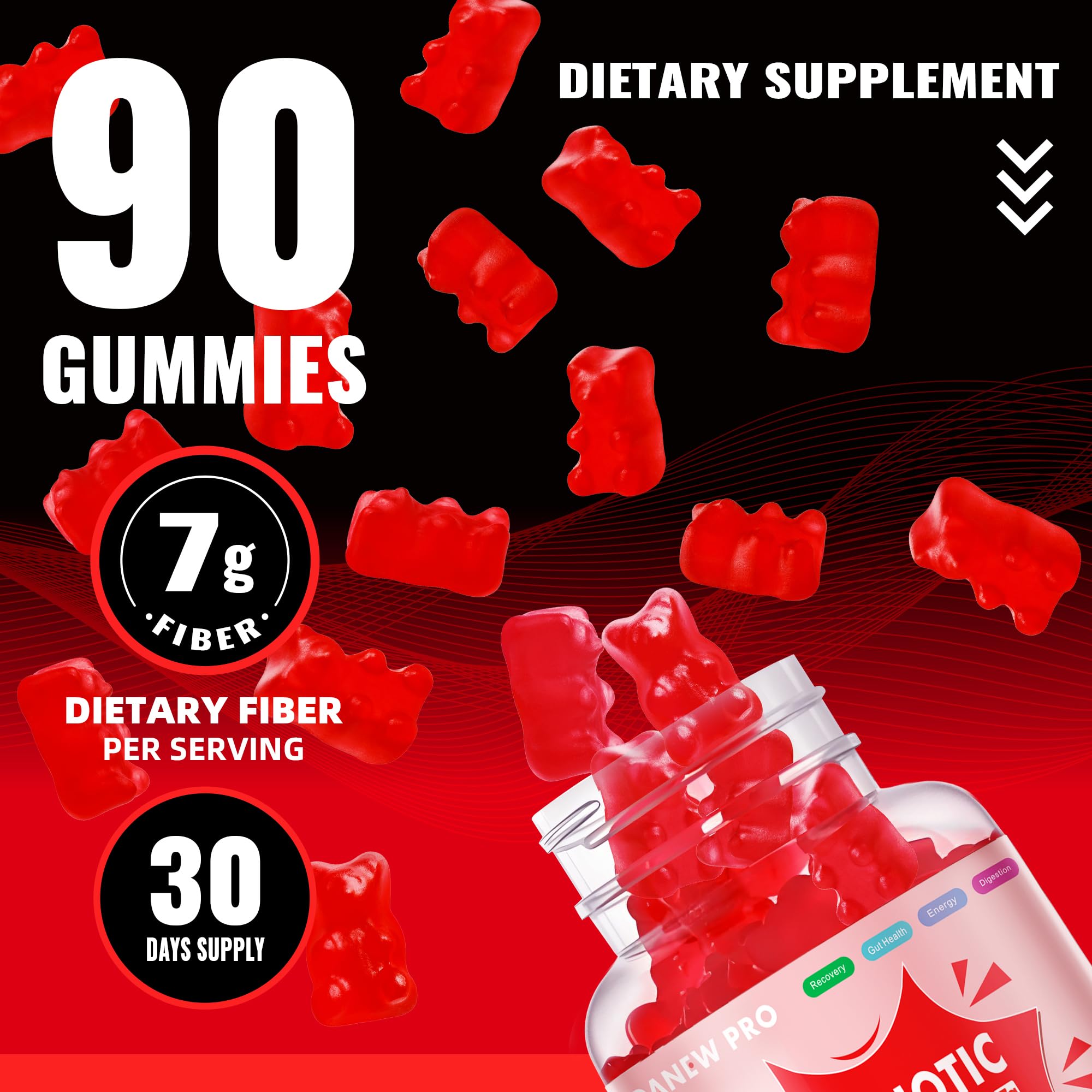 DANEW Pro gummy texture closeup emphasizes soft chew and strawberry flavor.