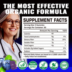 DANEW Pro prebiotic gummies blueberry bottle pouring illustrates easy daily fiber intake.