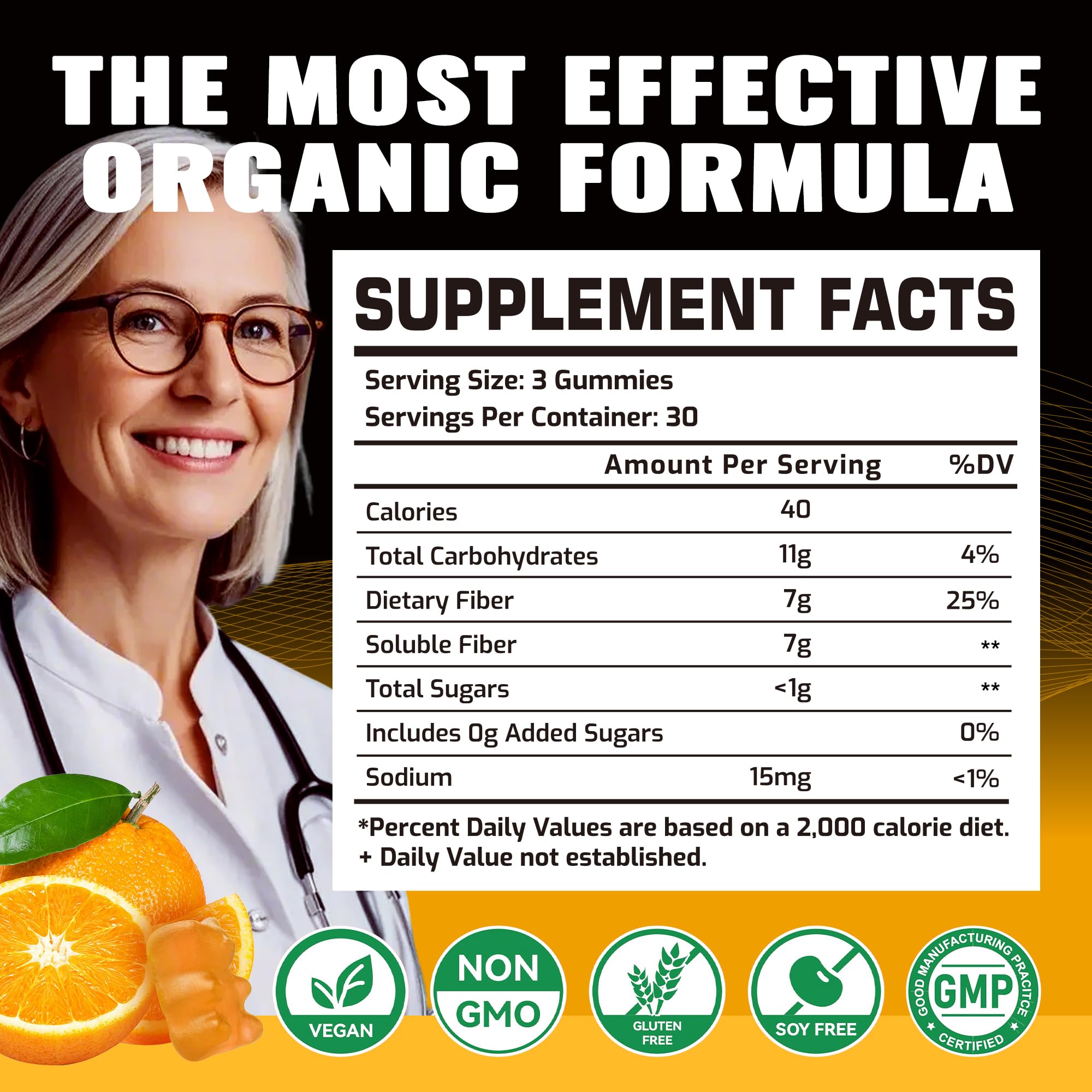 DANEW Pro gummies back label highlighting zero sugar added.