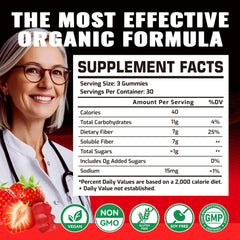 DANEW Pro strawberry gummies bottle closeup, 7g fiber per serving for daily gut wellness.
