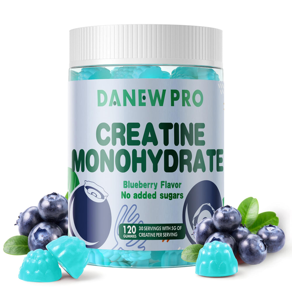 DANEW Pro Creatine Gummy blueberry in use during workouts for convenience.