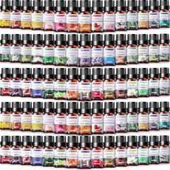 Dansib 42-bottle essential oil set shown with varied scents for diffusers and DIY projects.