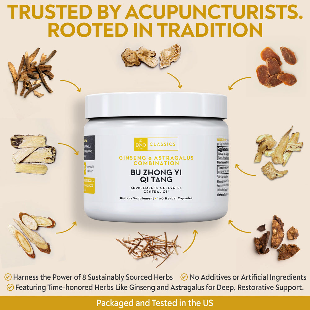 DAO Labs Bu Zhong Yi Qi Tang box highlighting traditional formula and quality