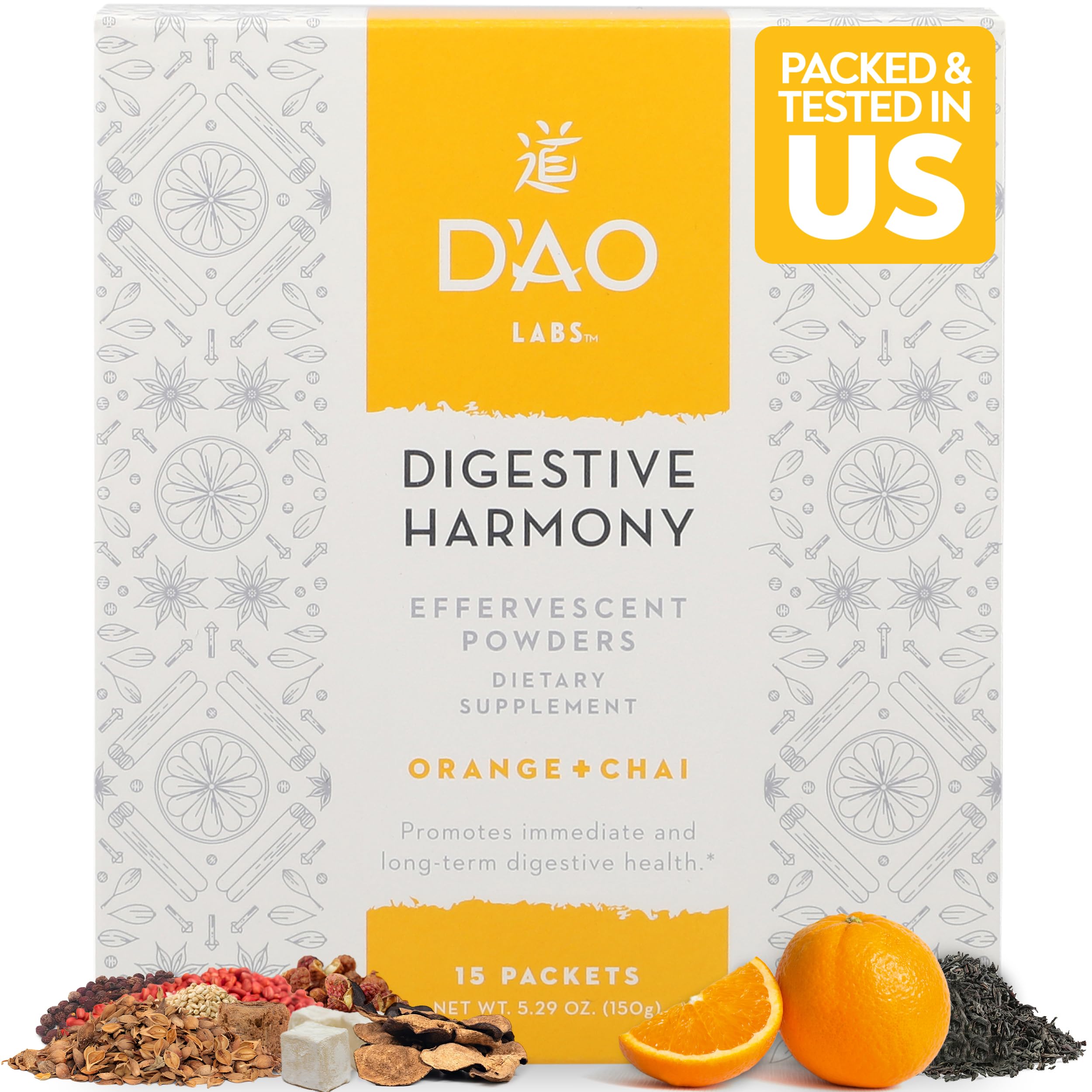DAO Labs Digestive Harmony orange-chai powder for convenient daily digestive support.