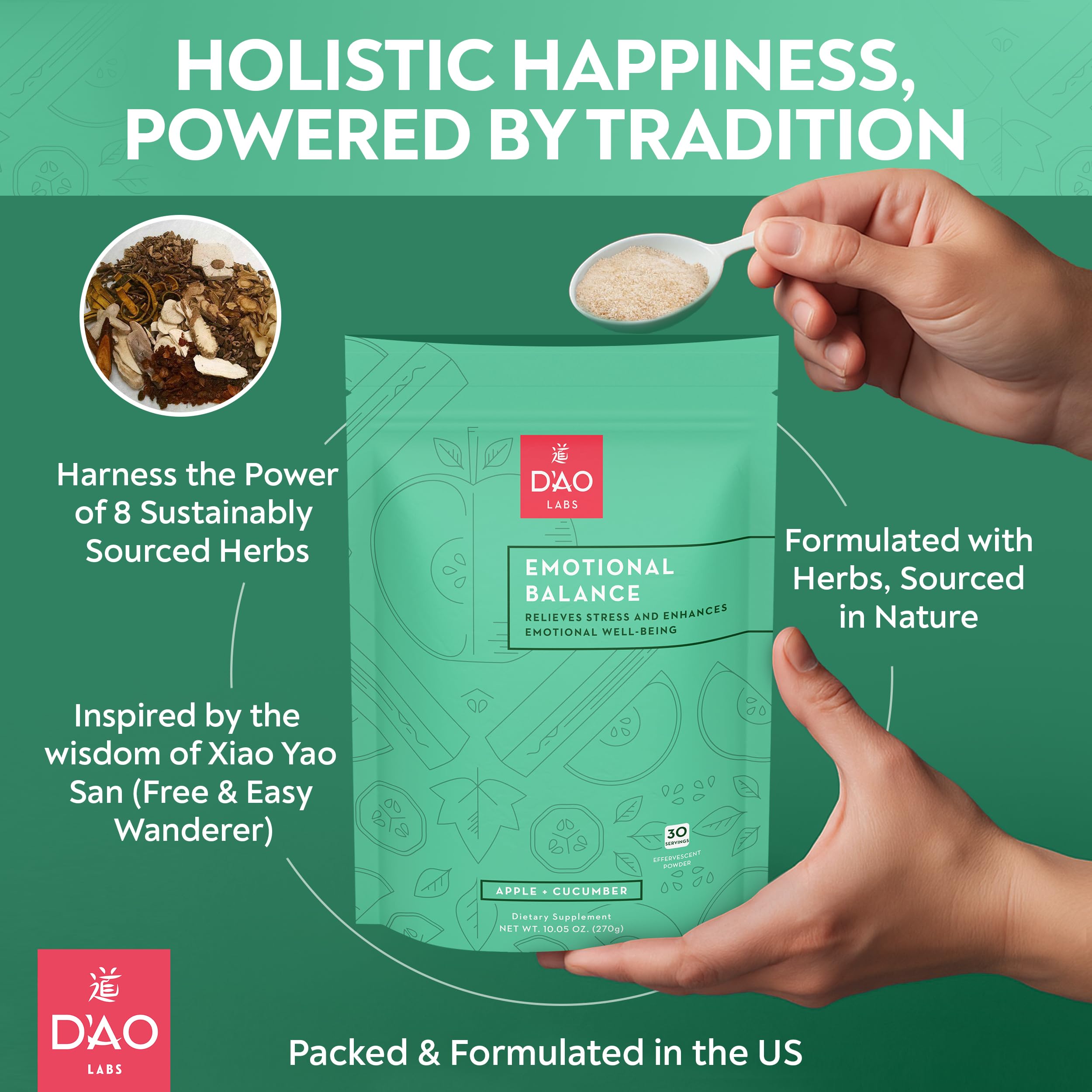 DAO Labs Emotional Balance packaging box reflects traditional herbal inspiration.