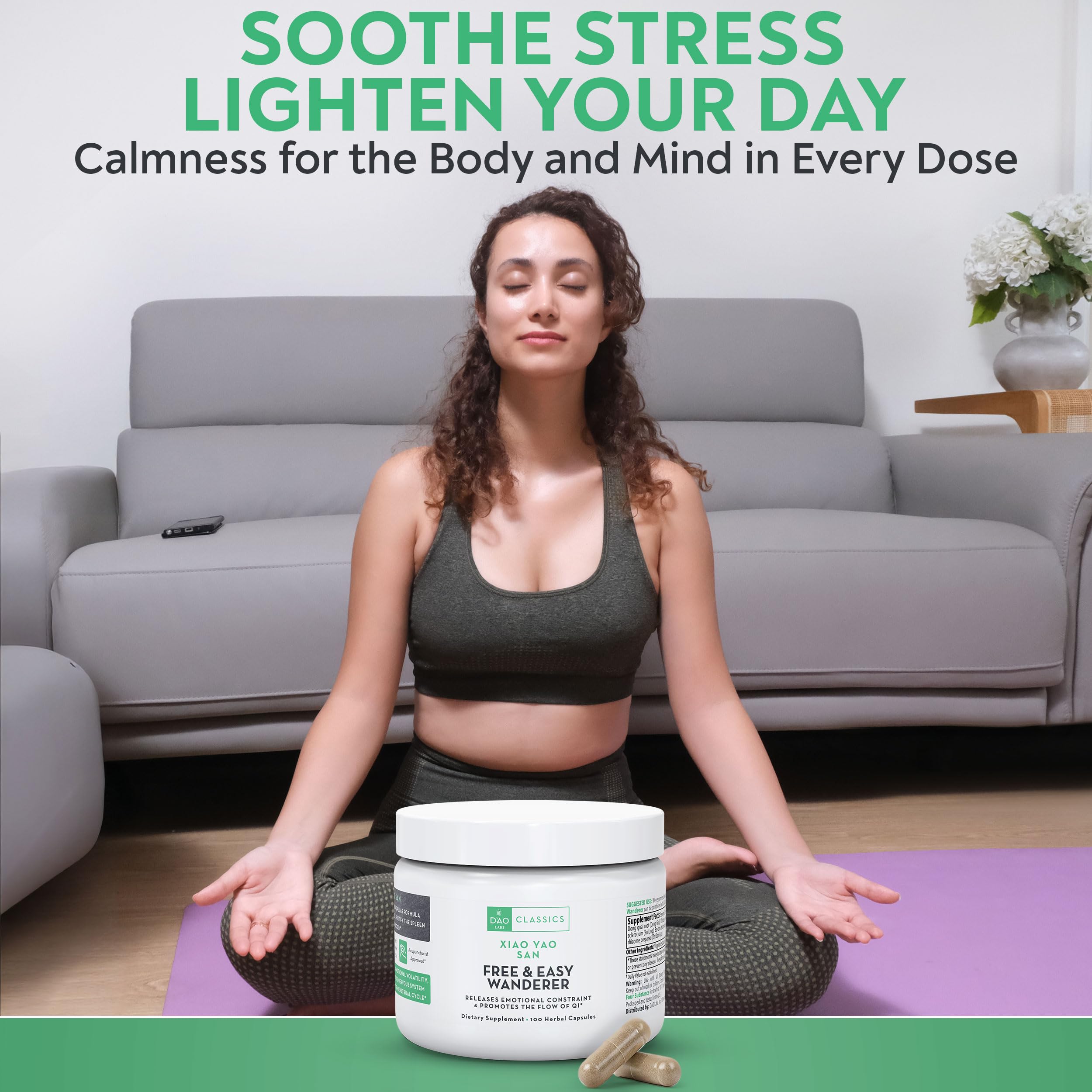 DAO Labs Free & Easy Wanderer capsules closeup highlighting herbal formulation.