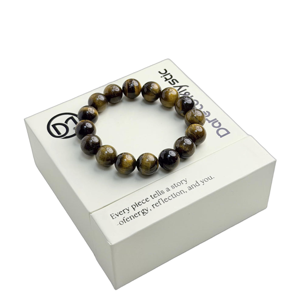 Dare to Mystic tiger's eye 12mm beads showcase natural chatoyance and warmth.