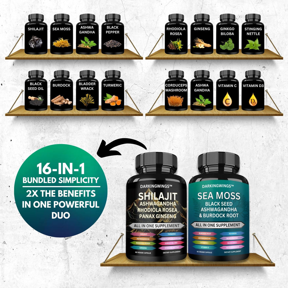 Darkingwings Ashwagandha 2000mg bottle promotes calm focus and stress resilience