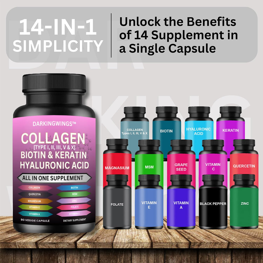 Darkingwings collagen types chart highlights Types I, II, III, V & X.