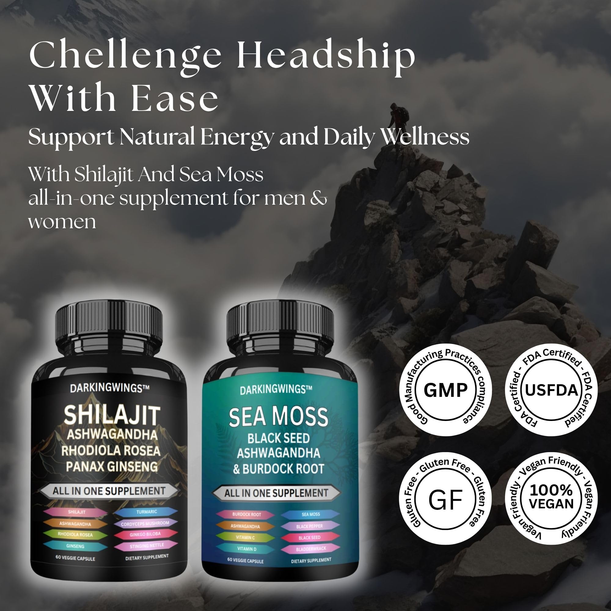 Darkingwings Rhodiola Rosea 1000mg bottle supports mental clarity and energy
