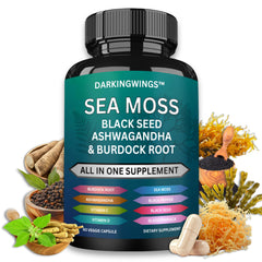 Darkingwings Sea Moss Advanced bottle with capsules for daily immune support.