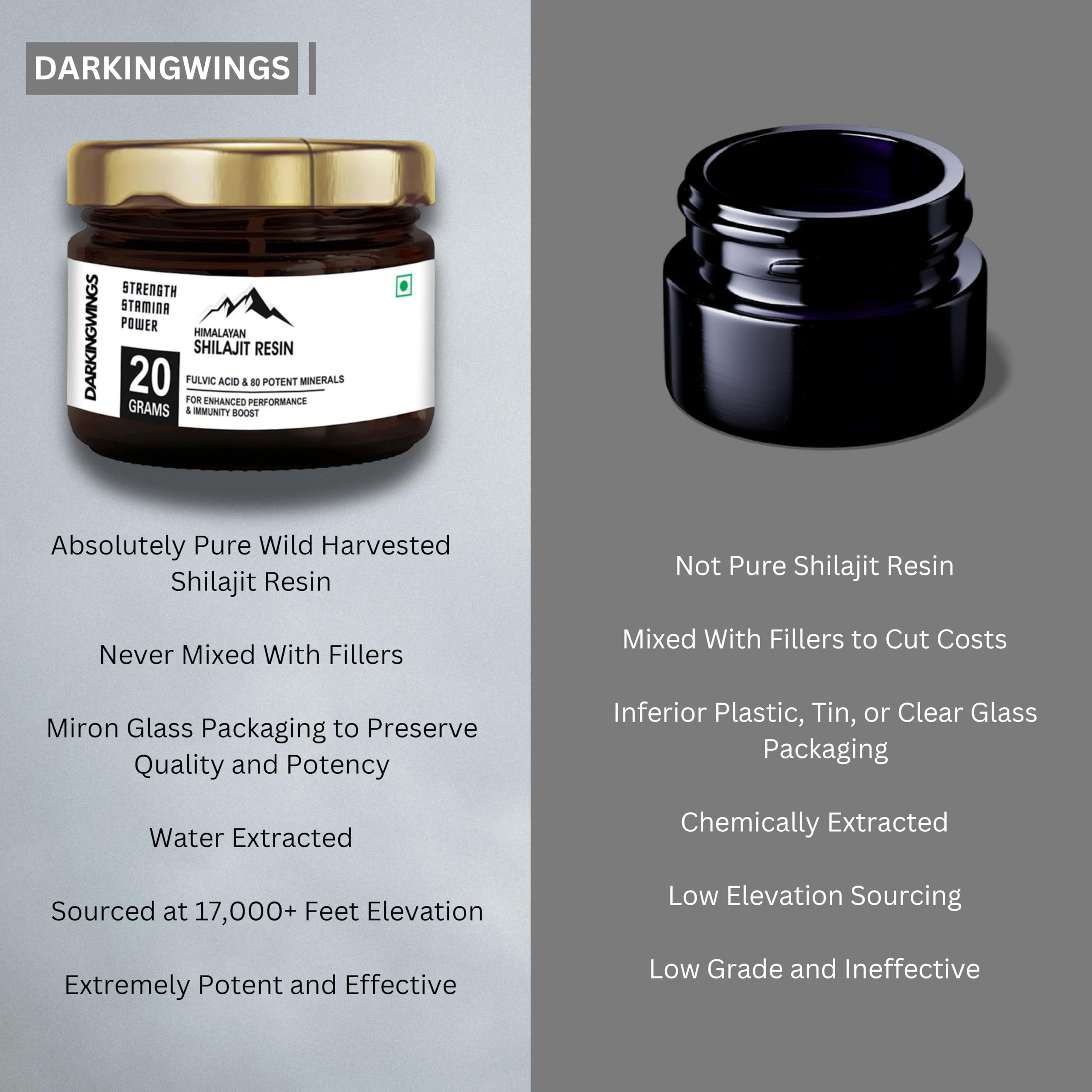 Darkingwings Shilajit Resin offers enhanced taste for easy ingestion.