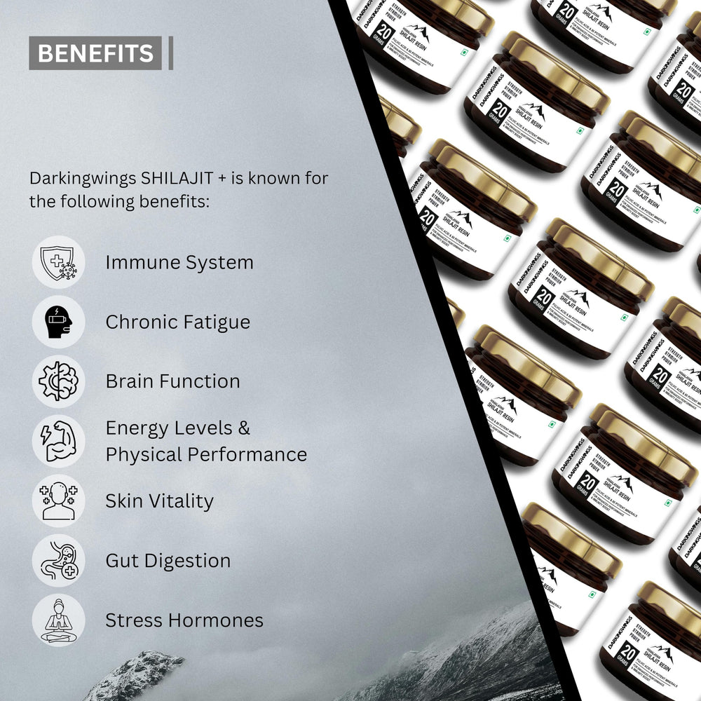 Darkingwings Shilajit Resin with fulvic acid 84plus aids mineral intake.