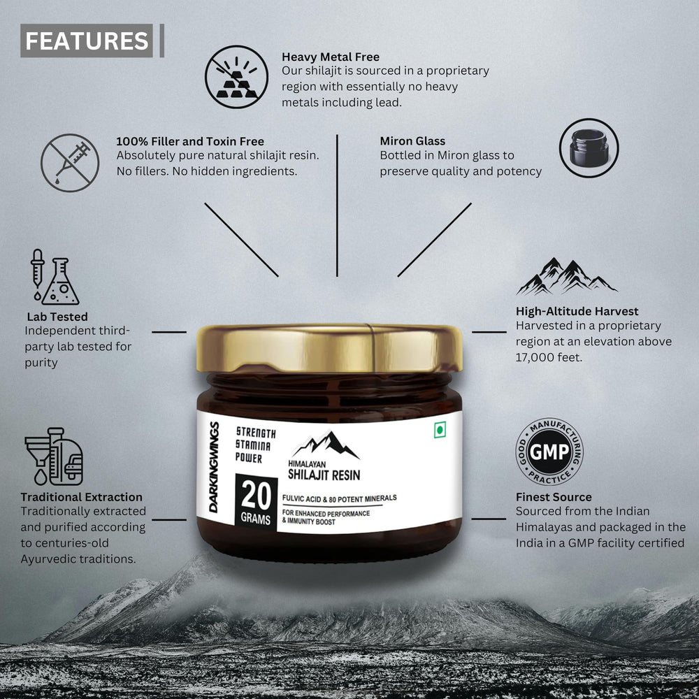 Darkingwings Glass bottle Shilajit Resin preserves purity and flavor.