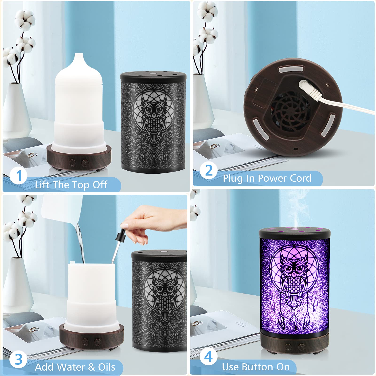 DAROMA Owl Diffuser 100 ml tank supports longer diffusion sessions.