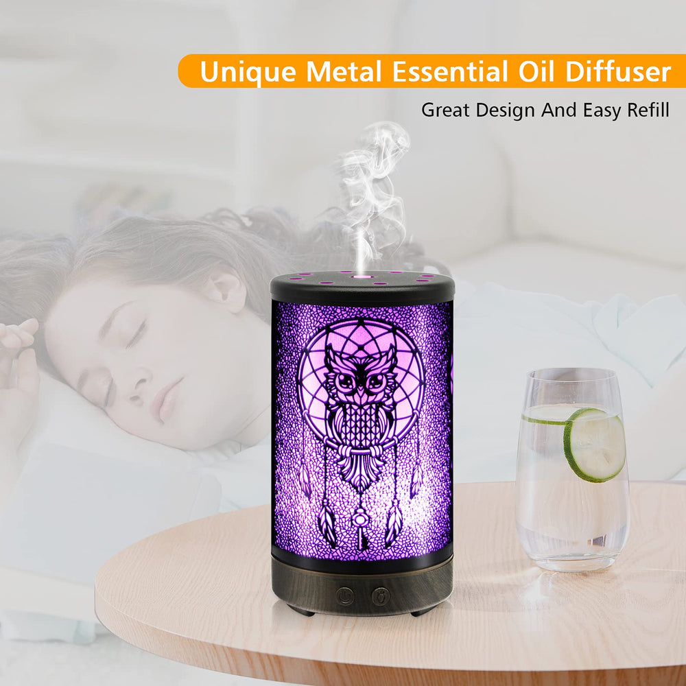 DAROMA Owl Diffuser top LED panel displays color options for ambience.